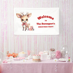 Cute Christmas Reindeer with Gifts Party Welcome Banner