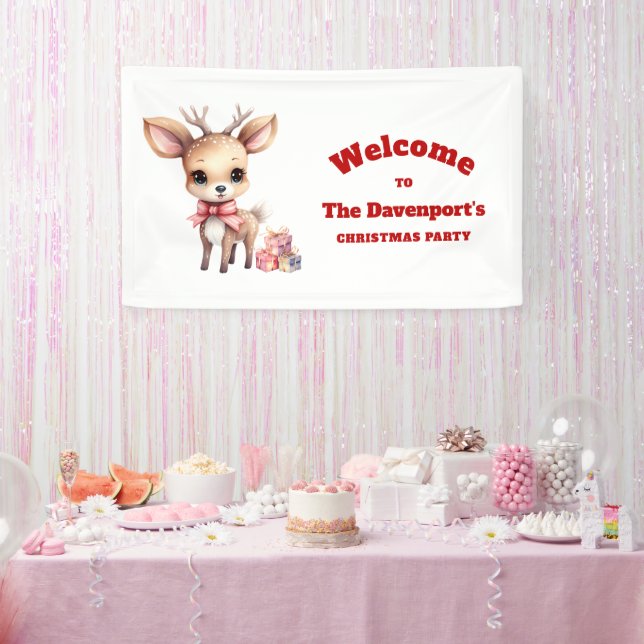 Cute Christmas Reindeer with Gifts Party Welcome Banner (Party)