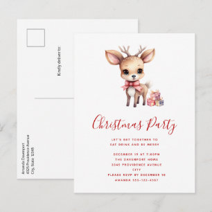 Cute Christmas Reindeer with Holiday Gifts Party Invitation Postcard