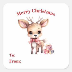 Cute Christmas Reindeer with Holiday Gifts Square Sticker