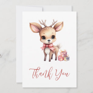 Cute Christmas Reindeer with Holiday Gifts Thank You Card