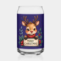 Cute Christmas Reindeer with Holly and Sign