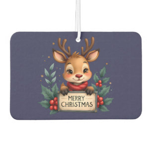Cute Christmas Reindeer with Holly and Sign Car Air Freshener