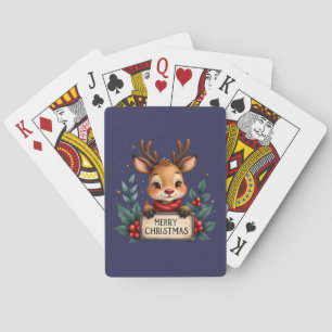 Cute Christmas Reindeer with Holly and Sign Playing Cards