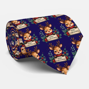 Cute Christmas Reindeer with Holly and Sign Tie