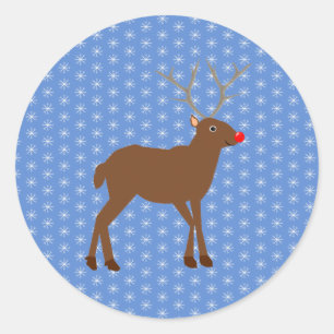 Cute Christmas Reindeer with Red Nose  Classic Round Sticker