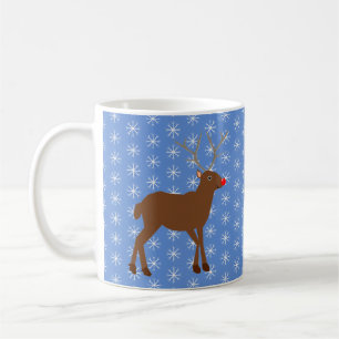 Cute Christmas Reindeer with Red Nose Coffee Mug