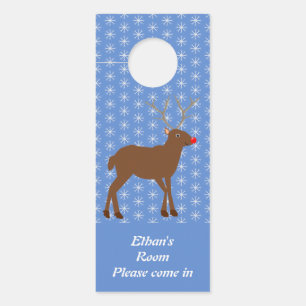Cute Christmas Reindeer with Red Nose Custom Door Hanger