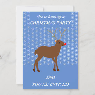 Cute Christmas Reindeer with Red Nose Custom Invitation