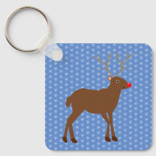 Cute Christmas Reindeer with Red Nose Custom Key Ring