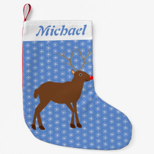 Cute Christmas Reindeer with Red Nose Custom Small Christmas Stocking
