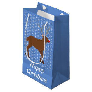 Cute Christmas Reindeer with Red Nose Custom Small Gift Bag