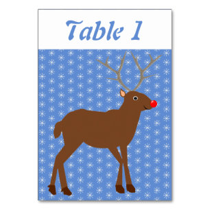 Cute Christmas Reindeer with Red Nose Custom Table Number