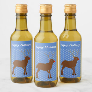 Cute Christmas Reindeer with Red Nose Custom Wine Label