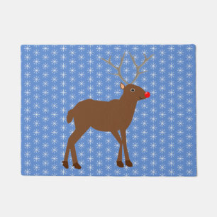 Cute Christmas Reindeer with Red Nose Doormat