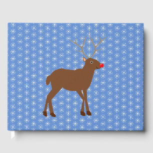 Cute Christmas Reindeer with Red Nose Guest Book
