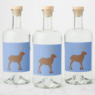 Cute Christmas Reindeer with Red Nose Liquor Bottle Label