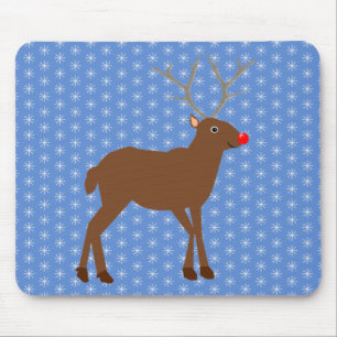 Cute Christmas Reindeer with Red Nose Mouse Mat