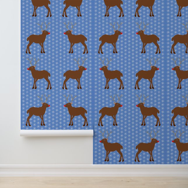Cute Christmas Reindeer with Red Nose Ptterned Wallpaper (Application)