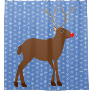 Cute Christmas Reindeer with Red Nose Shower Curtain