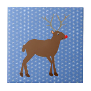 Cute Christmas Reindeer with Red Nose Tile