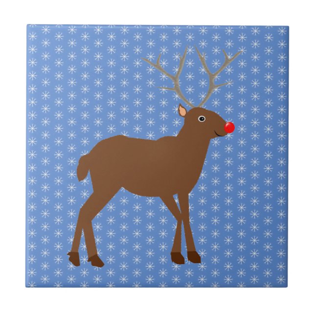 Cute Christmas Reindeer with Red Nose  Tile (Front)
