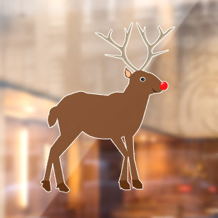 Cute Christmas Reindeer with Red Nose Window Cling