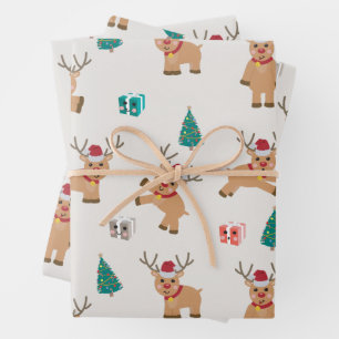 Cute Christmas Reindeer  Wrapping Paper Sheet