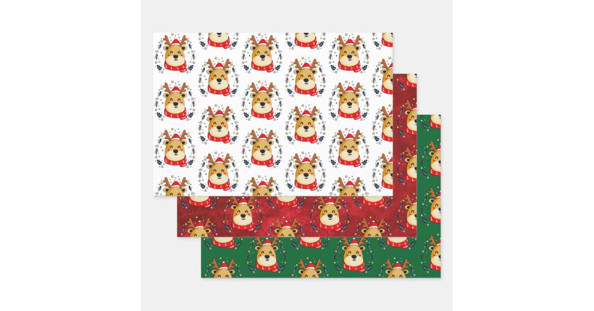 Cute Christmas Reindeer Wrapping Paper Sheet Zazzle