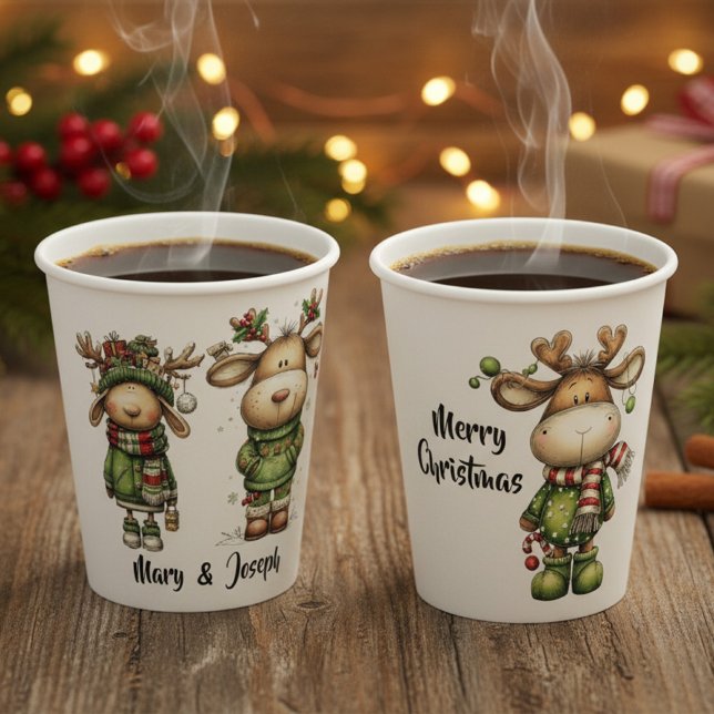 Cute christmas reindeers paper cups (cute reindeer christmas paper cups)