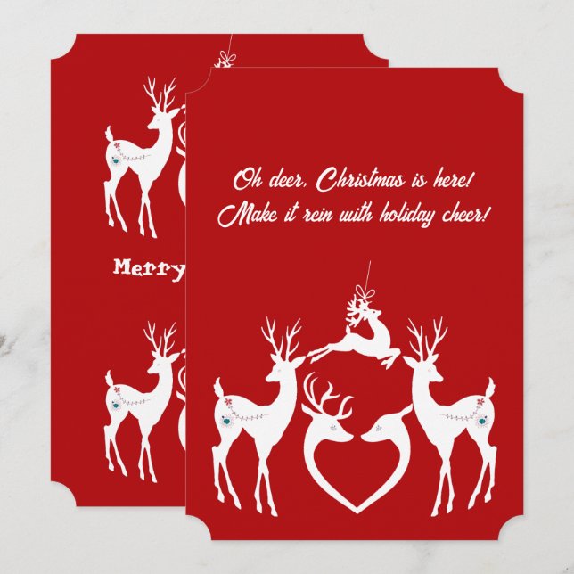  Cute Christmas Reindeers White Santa Helper Card  (Front/Back)