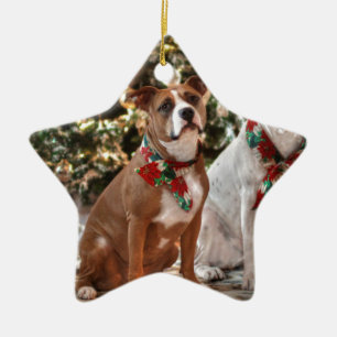 Cute Christmas Rescue Pitbull and America Bull Dog Ceramic Tree Decoration