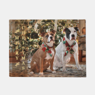 Cute Christmas Rescue Pitbull and America Bull Dog Doormat