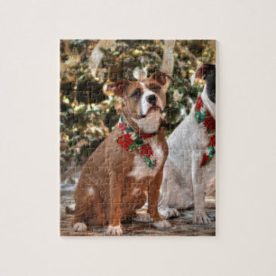 Cute Christmas Rescue Pitbull and America Bull Dog Jigsaw Puzzle