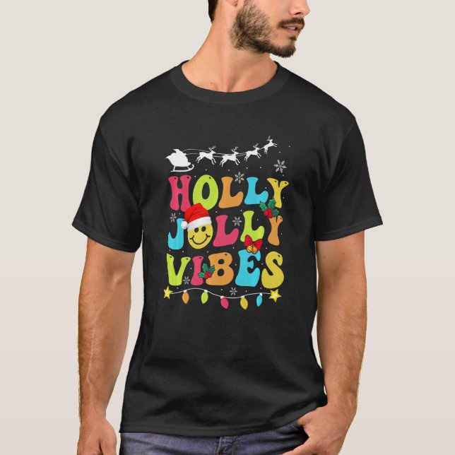 Cute Christmas Retro Jolly Holly Happiest Holiday T-Shirt (Front)