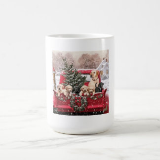 Cute Christmas Retro Red Truck With Puppies Dogs Coffee Mug