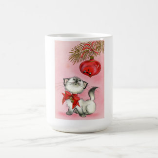 Cute Christmas Retro Vintage Kitten Cat And Tree Coffee Mug