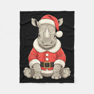 Cute Christmas Rhino Santa Safari Animal Fleece Blanket