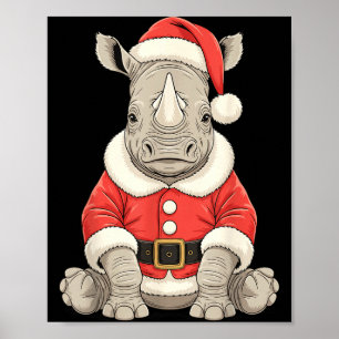 Cute Christmas Rhino Santa Safari Animal Poster