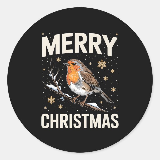 Cute Christmas Robin Merry Xmas Snow Scene Gardene Classic Round Sticker (Front)