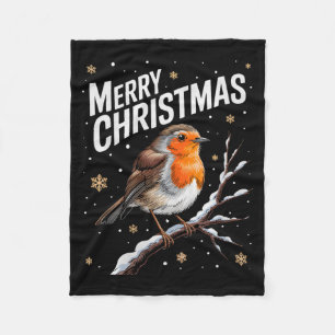Cute Christmas Robin Merry Xmas Snow Scene Gardene Fleece Blanket