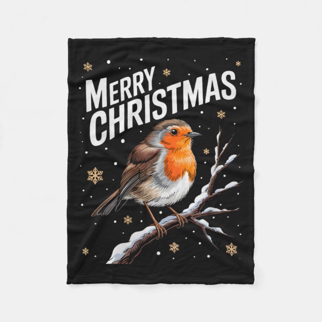 Cute Christmas Robin Merry Xmas Snow Scene Gardene Fleece Blanket (Front)
