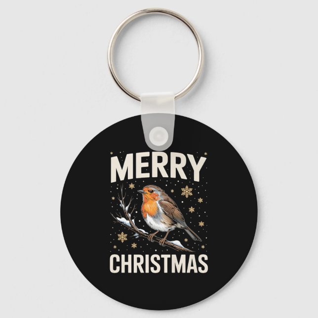 Cute Christmas Robin Merry Xmas Snow Scene Gardene Key Ring (Front)