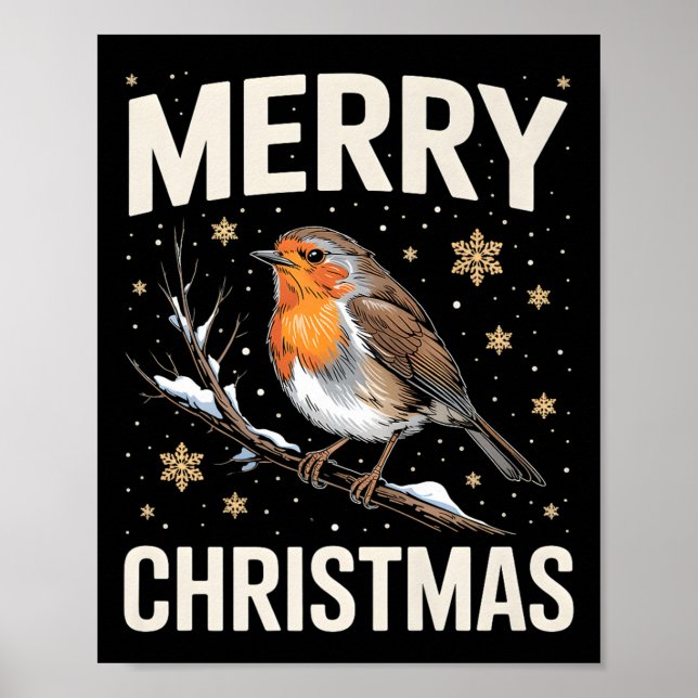 Cute Christmas Robin Merry Xmas Snow Scene Gardene Poster (Front)