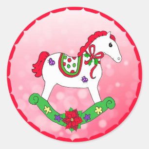 Cute Christmas Rocking Horse Holiday Classic Round Sticker