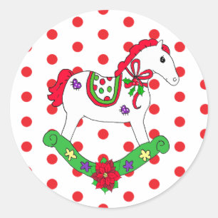 Cute Christmas Rocking Horse Holiday Classic Round Sticker