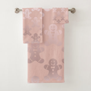 Cute Christmas Rose Gold Gingerbread Man Pattern Bath Towel Set