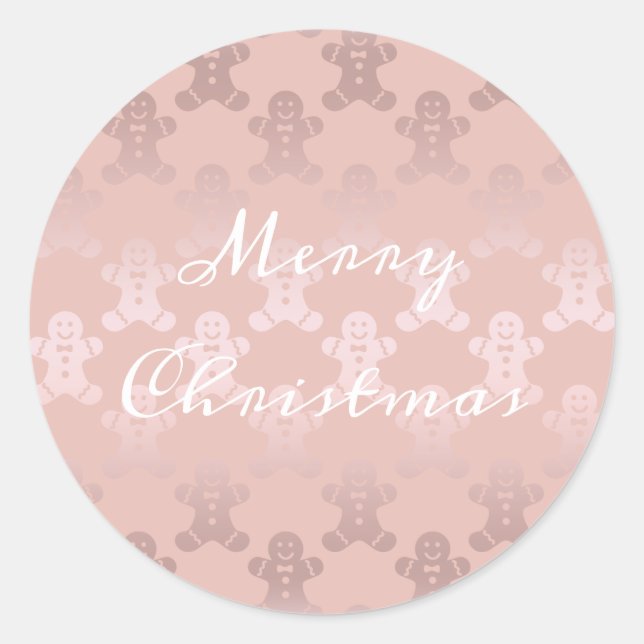 Cute Christmas Rose Gold Gingerbread Man Pattern Classic Round Sticker (Front)