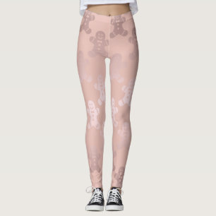 Cute Christmas Rose Gold Gingerbread Man Pattern Leggings