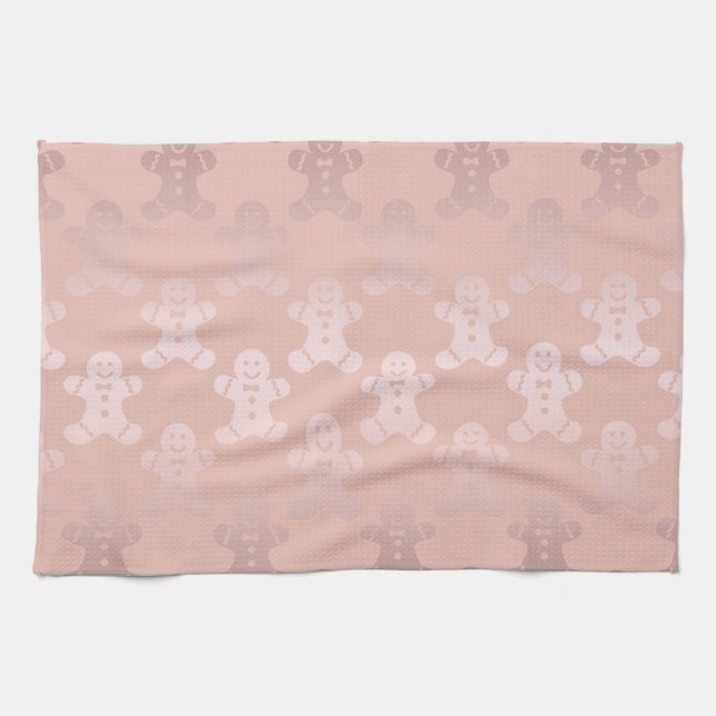 Cute Christmas Rose Gold Gingerbread Man Pattern Tea Towel (Horizontal)